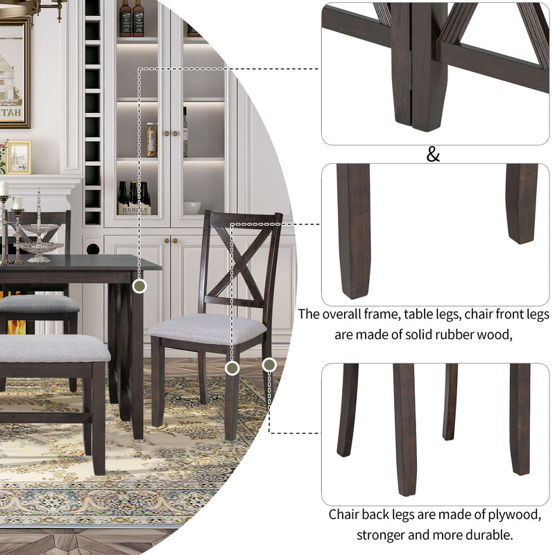 6 Piece Family Dining Room Set, Space Saving Foldable Table And 4 Chairs With Bench
