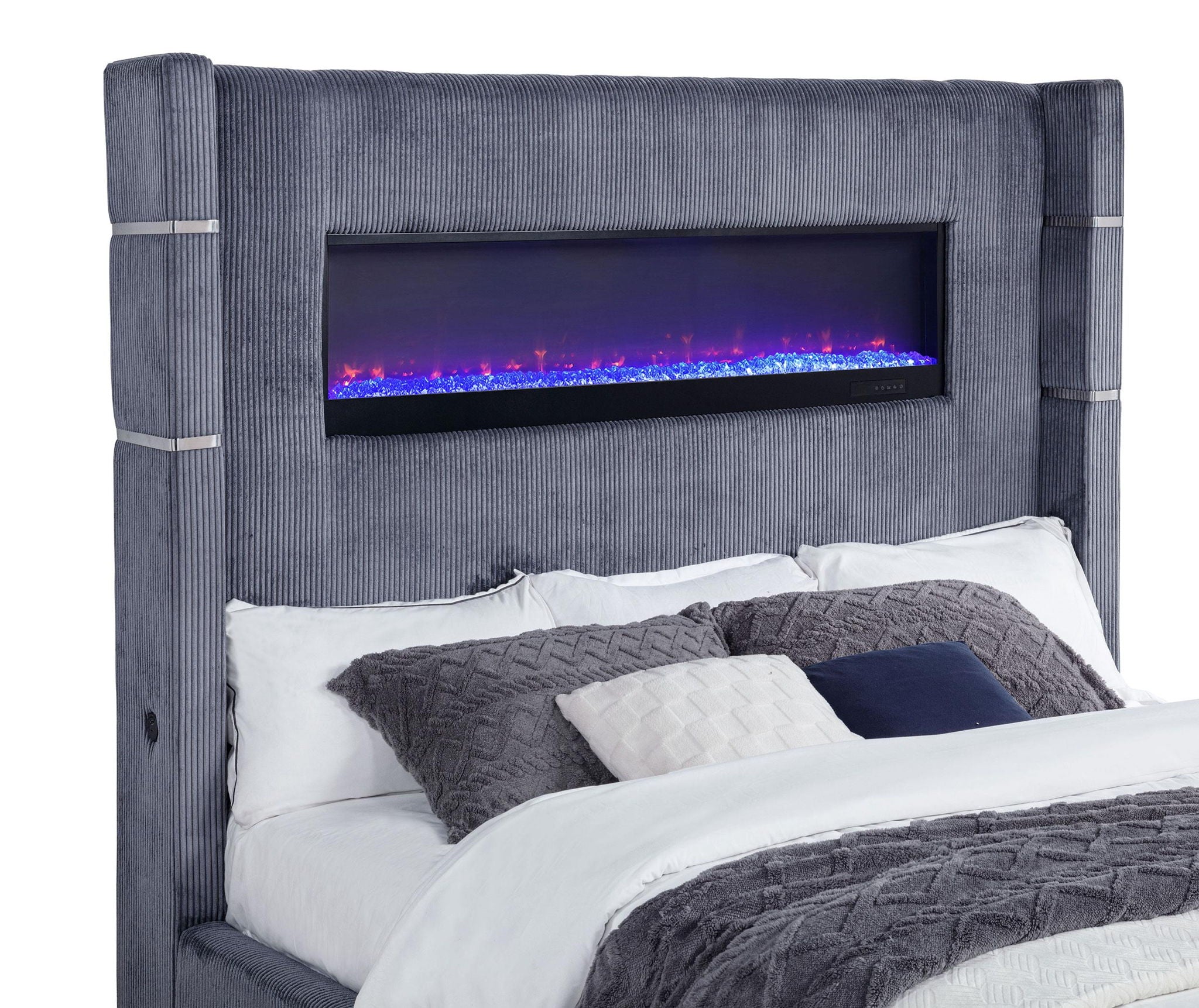 Tisdall Upholstered Cal King Flame Visualizer Bed Grey