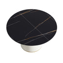 Modern Artificial Stone Round Plywood Base Dining Table, Can Accommodate 6 People, (Not Including Chairs) - Black / Beige
