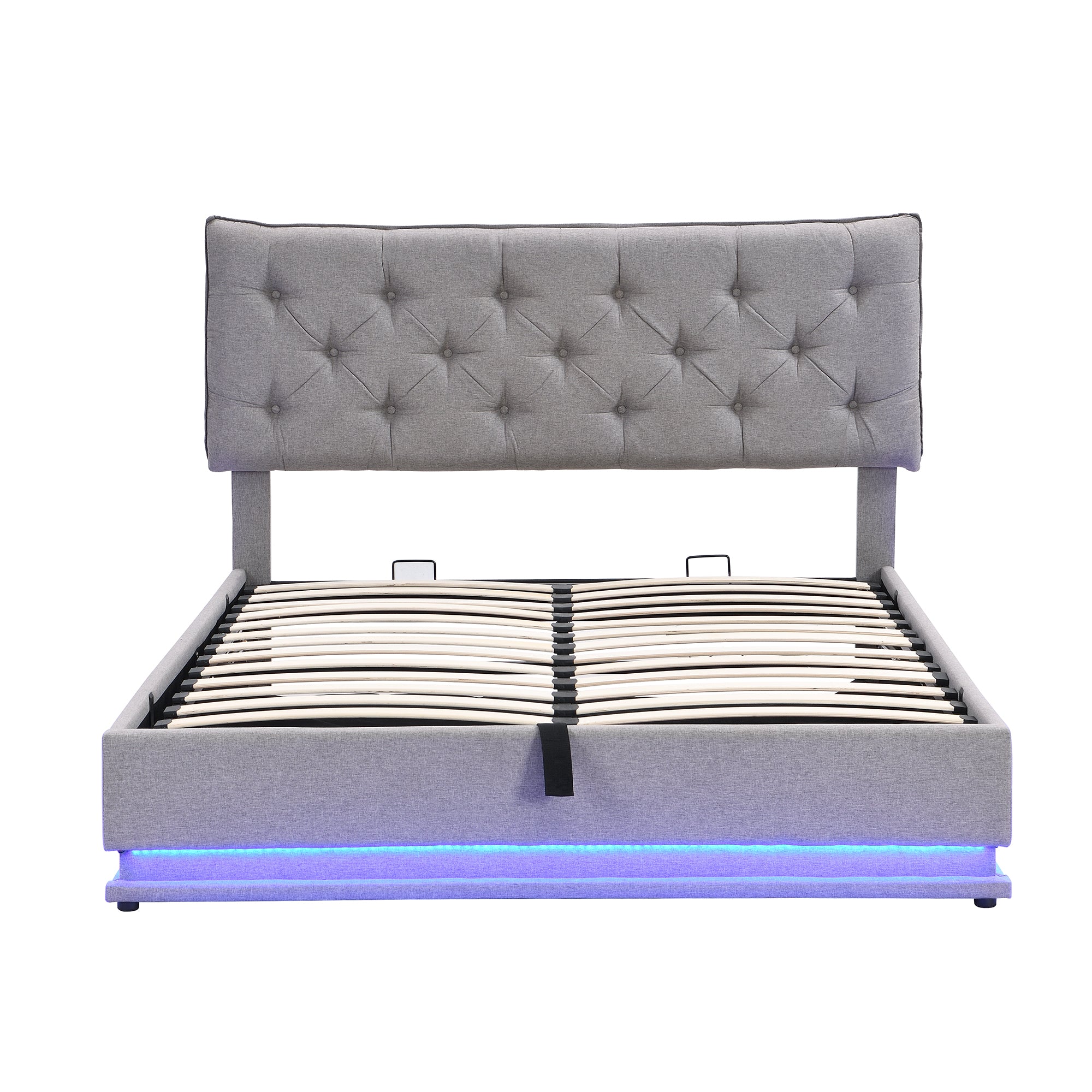 Queen Size Upholstered Bed with Hydraulic Storage System and LED Light, Modern Platform Bed with Button-tufted Design Headboard, Gray - Atlantic Fine Furniture Melbourne FL