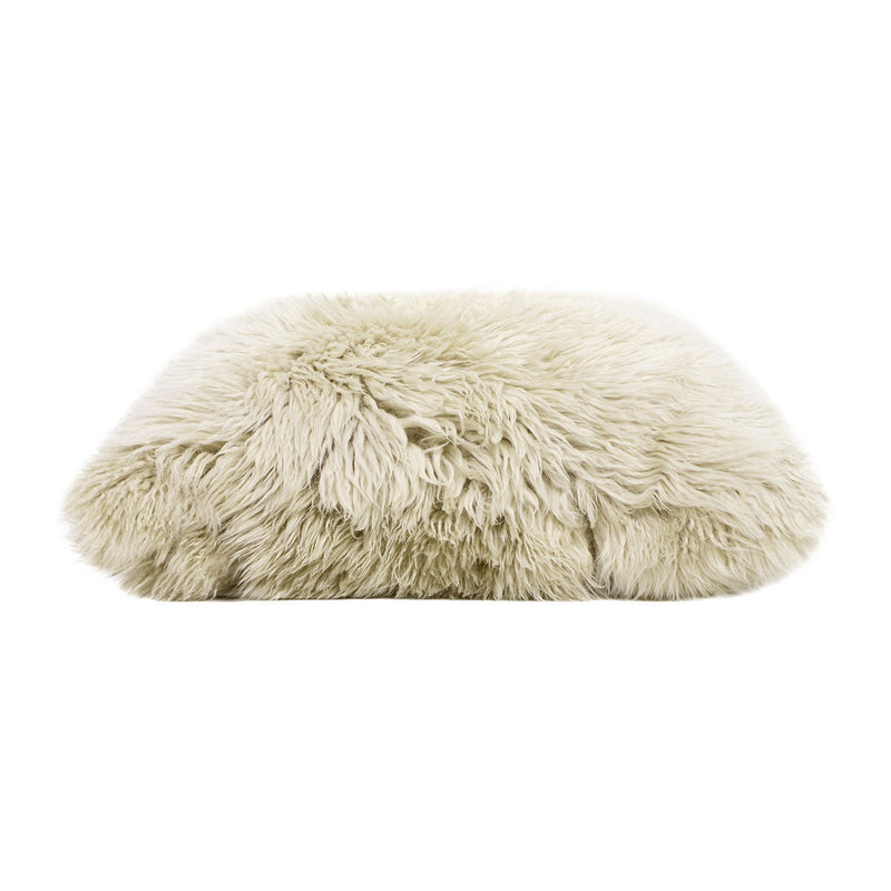 Astrid - Square New Zealand Sheepskin Accent Throw Pillow Cover With Feather Insert - Taupe / Natural