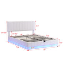 Queen Size Upholstered Bed with Hydraulic Storage System and LED Light, Modern Platform Bed with Sockets and USB Ports, White