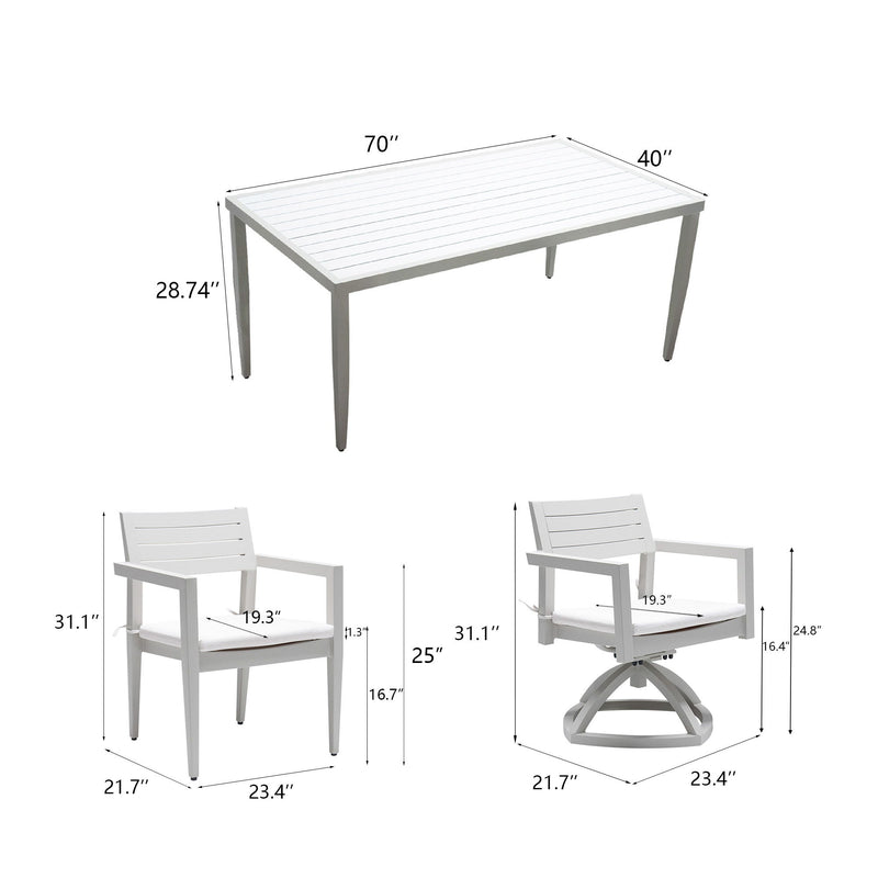 7 Piece Dining Set Modern Outdoor Patio Furniture, Including 4 Dining Chairs & 2 Swivel Rockers Sunbrella Fabric Cushioned And Rectangle Dining Table With Umbrella Hole