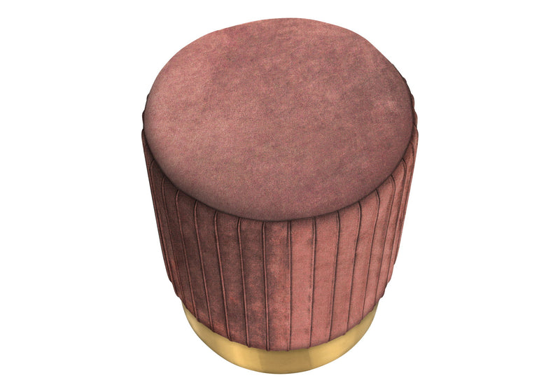 Ottoman, Pouf, Footrest, Foot Stool, Round, Velvet, Gold Metal Base, Contemporary, Modern - Pink