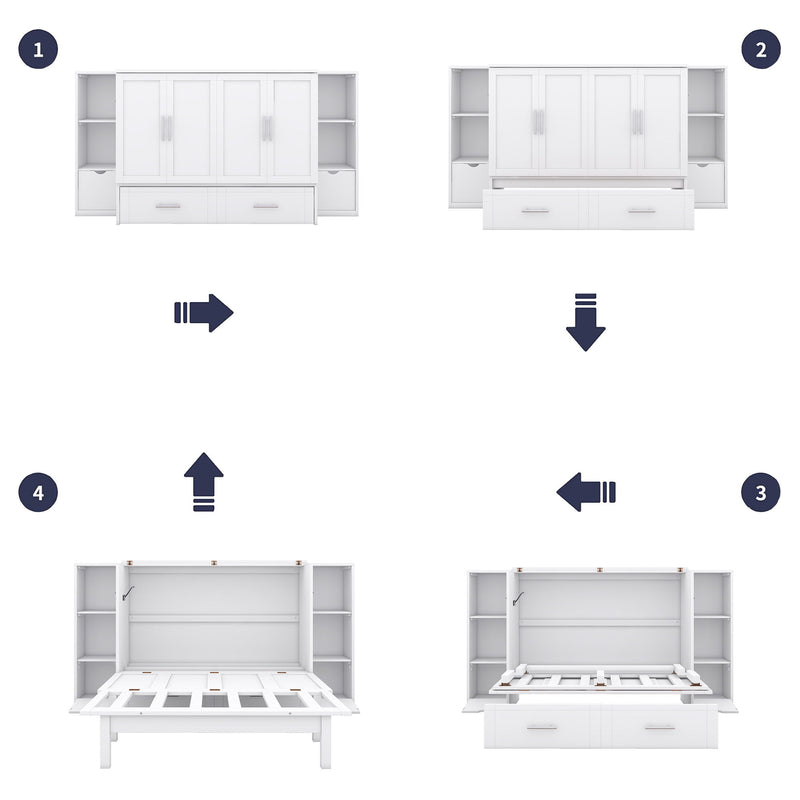 Murphy Bed With Shelves, Drawers And USB Ports