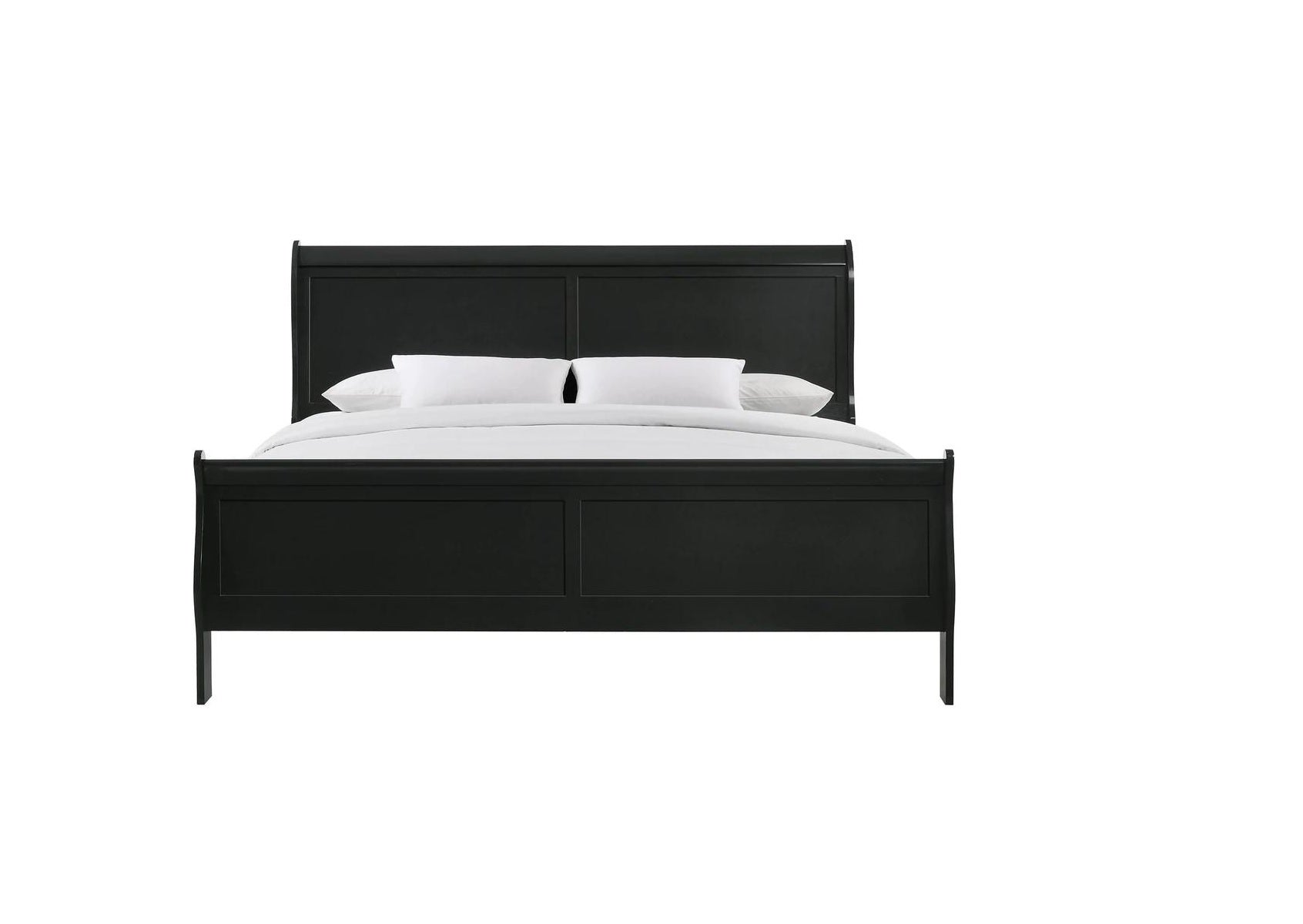 Louis Phillipe Black Finish Queen Size Panel Sleigh Bed Solid Wood Wooden Bedroom Furniture - Atlantic Fine Furniture Melbourne FL