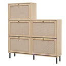 Modern Rattan 5 Door Shoe Storage Cabinet For Entryway Freestanding Design - Natural