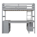 Twin size Loft Bed with Drawers, Cabinet, Shelves and Desk, Wooden Loft Bed with Desk - Gray(OLD SKU :LT000505AAE)