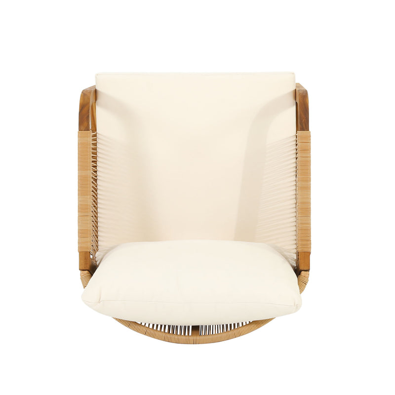 Acacia Wood And Wicker Outdoor Club Chair, Deep Seating With Soft Cushion, Porch Chairs For Garden, Backyard Porch Balcony - Brown / Beige