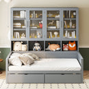 Daybed With Glass Door Storage Cabinets, Built In LED Lighting And Shelves