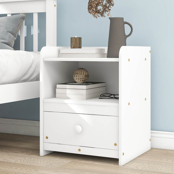 Nightstand, Bedside Table with Open Storage Cabinet, Drawer,White