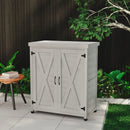 Rustic Cedar Wood Potting Bench With Storage Cabinet And Metal Top For Outdoor Patio - Gray