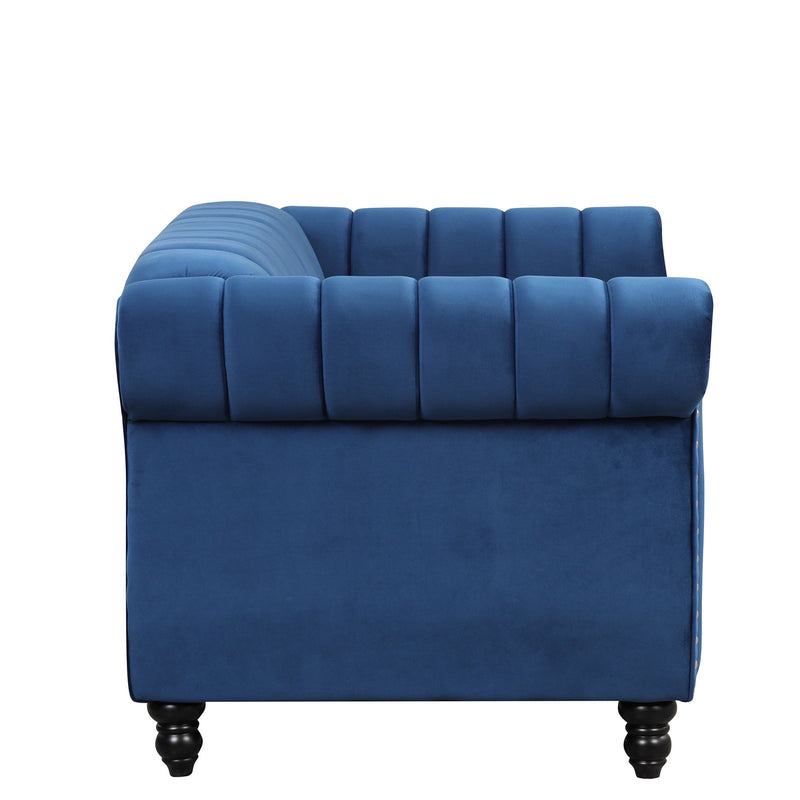 Modern Sofa Dutch Fluff Upholstered Sofa With Solid Legs, Buttoned Tufted Backrest