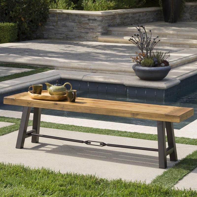 Blossom - Acacia Wood Outdoor Bench With Slat Design - Rustic