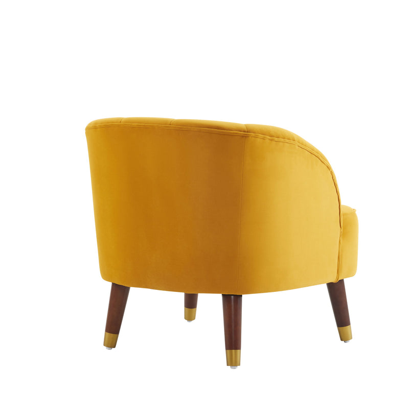 Elegant Upholstered Barrel Accent Chair With Wooden Legs