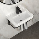 Wall Mounted Rectangular Bathroom Sink With 304 Stainless Steel Towel Bar & Overflow - White