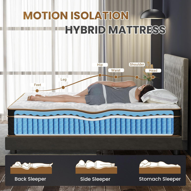 10" Full Plush Hybrid Mattresses With Gel Memory Foam, Individual Pocket Spring Motion Isolation Edge Support - White / Black