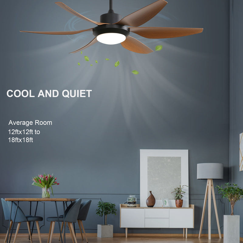 54" Indoor Ceiling Fan With Dimmable LED Light ABS Blades Remote Control Reversible DC Motor For Living Room - Black