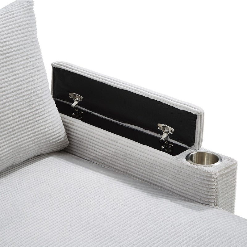 U Shaped Sectional Sofa Bed With Storage Chaise Lounges, USB Ports, And Cup Holders