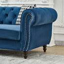 Chesterfield Velvet Fabric Sofa With Roll Armrest And Nailhead, Mid Century 2 Seater Couch In Blue