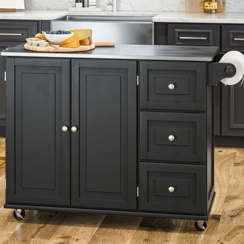 Blanche - Kitchen Cart With Stainless Steel Top - Black - 36"