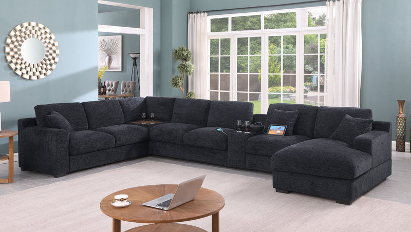 Celine - Chenille Fabric Corner Sectional Sofa With Right-Facing Chaise, Cupholders, And Charging Ports