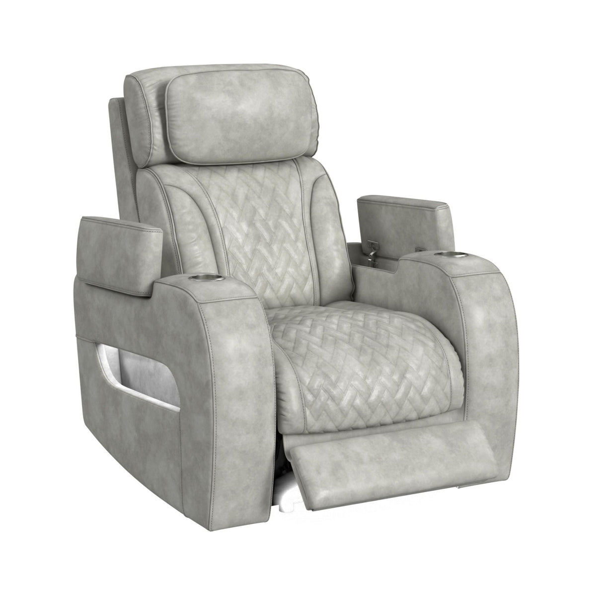 Prime Time P3 Recliner With 7 Colors Led, Cup Holders And Wireless Charger Controller in Leather Gel Light Gray by Elements International, view 13