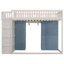 Full Size Loft Bed With 2 Four Layer Storage Cabinets And Curtain With Built In Staircase And Privacy Curtain - White
