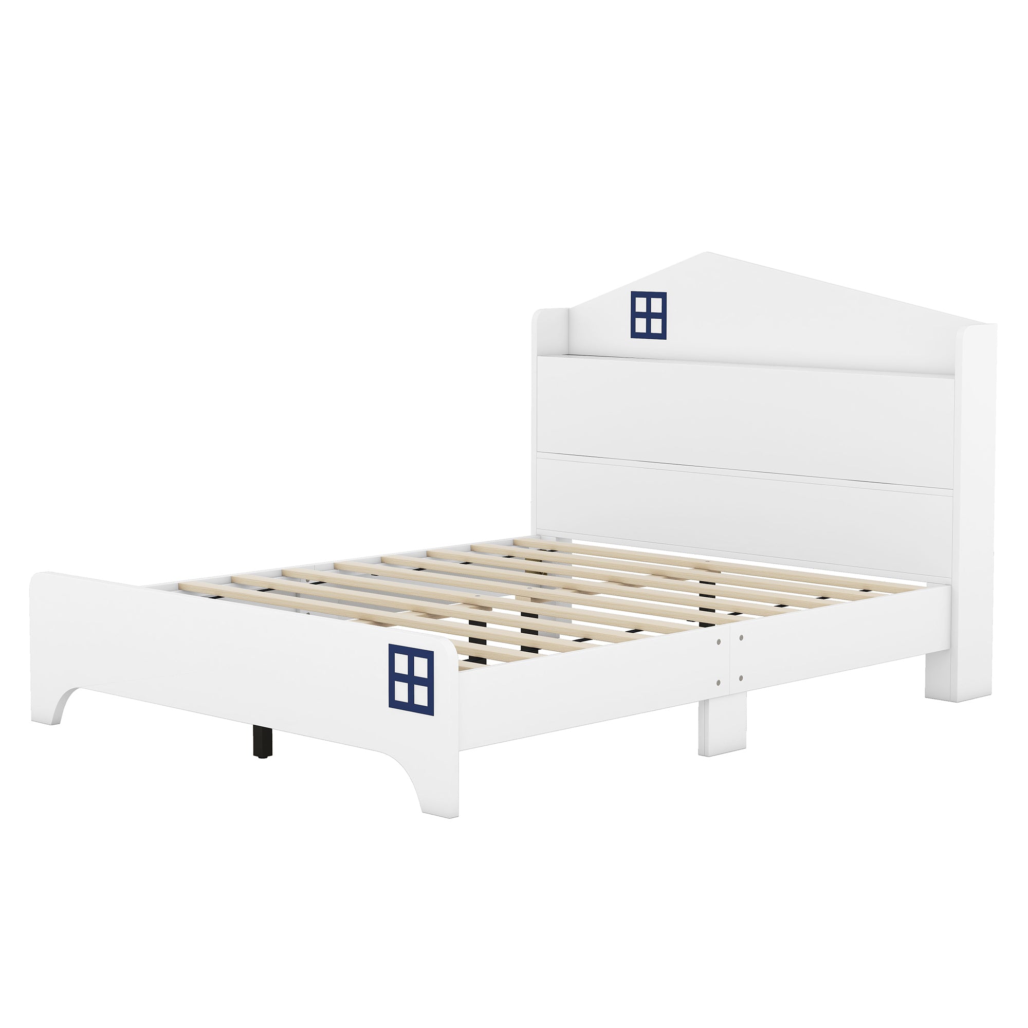 Wooden Full Size House Bed with Storage Headboard ,Kids Bed with Storage Shelf,White - Atlantic Fine Furniture Melbourne FL