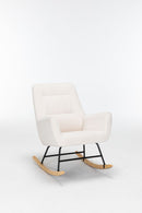 Rocking Chair Nursery, Teddy Upholstered Glider Rocker With High Backrest, Reading Chair Modern Rocking Accent Chairs Glider Recliner For Living Room - Cream