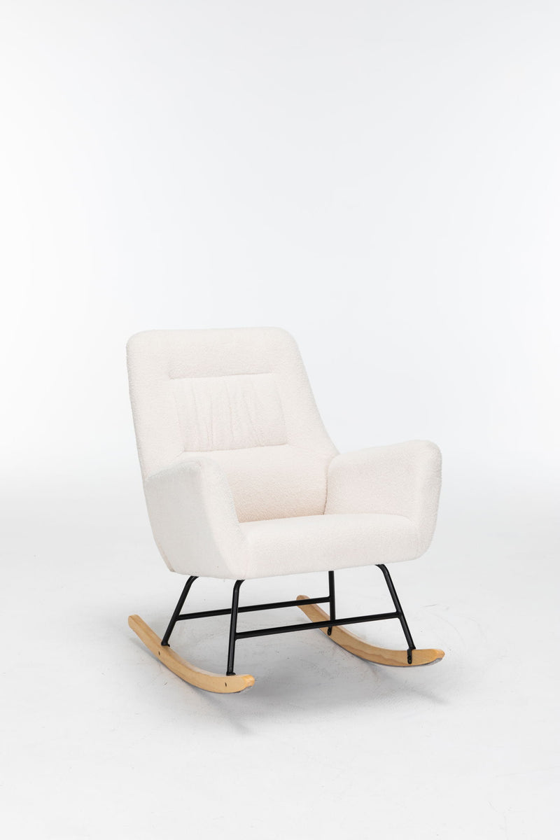 Rocking Chair Nursery, Teddy Glider Rocker With High Backrest, Reading Chair Modern Rocking Accent Chairs Glider Recliner For Living Room - Cream