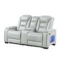 Power Console Loveseat With Power Headrest USB LED And Bookshelf Arms - Grey