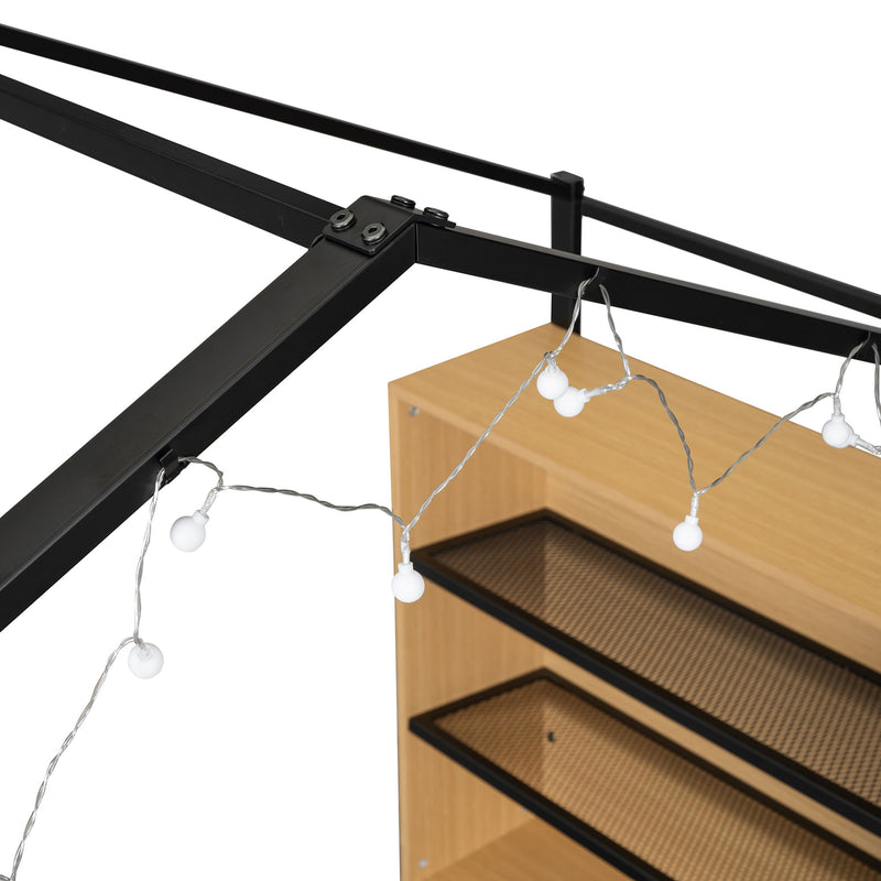 Bed House Frame With Shelves And Lights