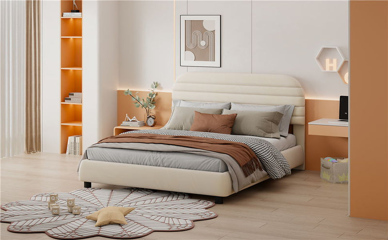 Upholstered Platform Bed Frame And Stylish Curve Shaped Design
