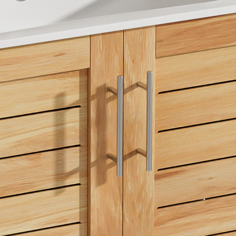 Bathroom Vanity With Ceramic Sink, Freestanding Cabinet - Antique Natural / Brown