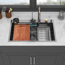 Waterfall Kitchen Sink With Pull Out Faucet & Cup Washer