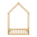 Full Roof-framed Headboard Floor Bed with Headboard Guardrails, without Slats,Natural