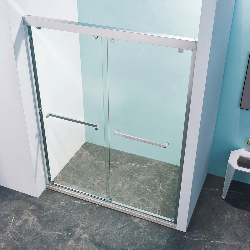 Double Sliding Shower Door Aluminium Alloy Frame, 5 / 16" (8Mm) Thick Sgcc Tempered Clear Glass