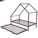 Metal House Bed With Trundle, Twin Size House  Bed Black