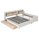 Queen Size & Twin XL Size Upholstered Platform Bed, Mother & Child Bed with Hydraulic Storage System, Drawer Box, Bedhead storage shelf and Two pairs of sockets & USB Ports, PU Leather, Beige