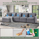 Modular Corduroy Sectional Sofa, Convertible L Shaped Couch Sofa with Storage,  5 Seat Sofa Couch for Living Room, Dark Gray