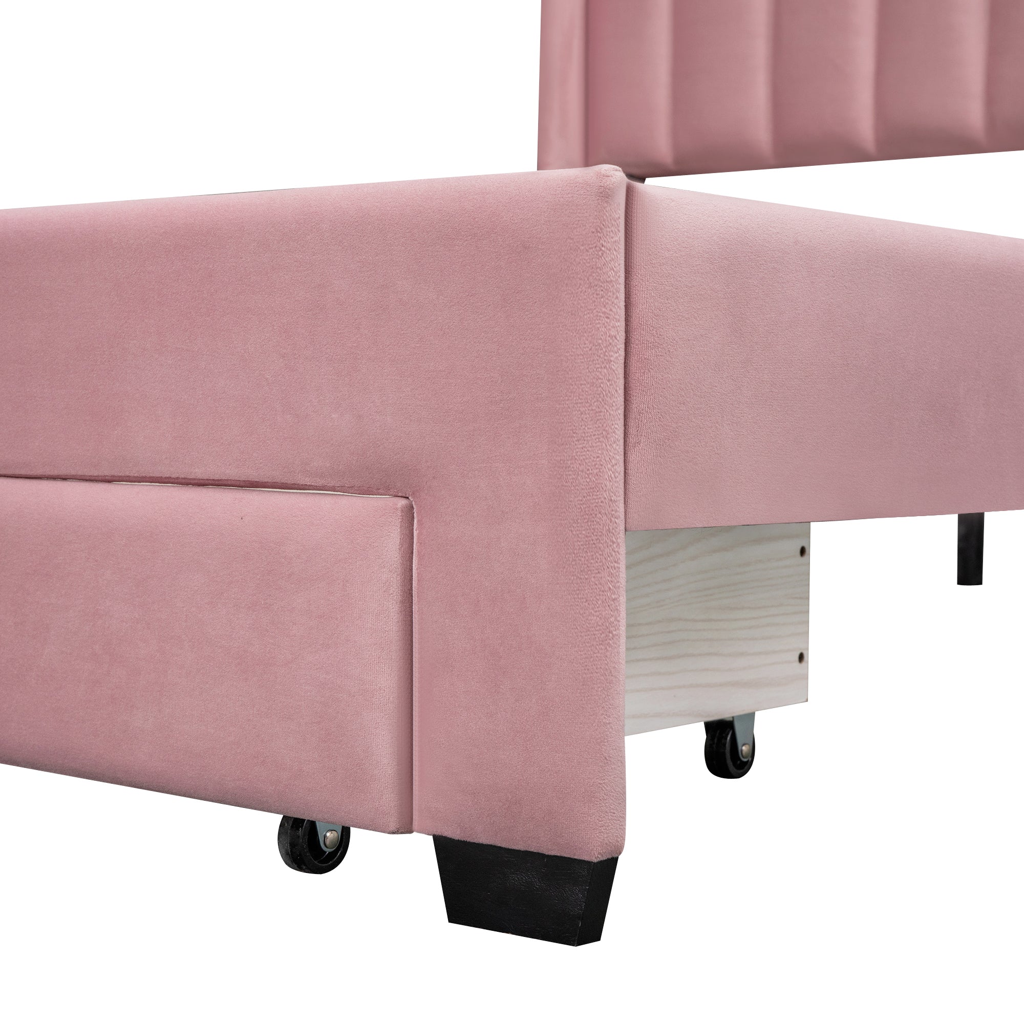 Queen Size Storage Bed Velvet Upholstered Platform Bed with a Big Drawer - Pink - Atlantic Fine Furniture Melbourne FL