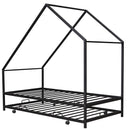 Metal House Bed With Trundle, Twin Size House  Bed Black