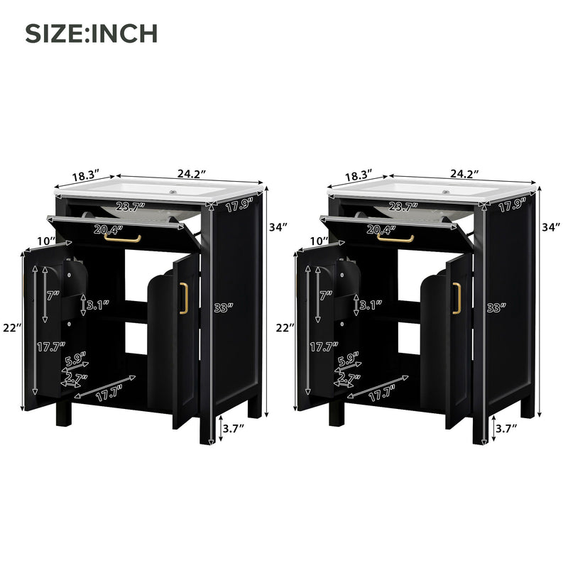 Modern Bathroom Vanity With Ceramic Sink, Soft-Close Doors, Flip Drawer, U-Shaped Shelves, Elegant Storage Solution