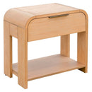 Modern 1 Drawer Waterfall Nightstand With Mid Century Design - Natural