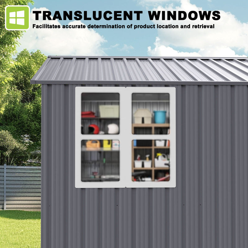 8 0 Ft Outdoor Storage Garden Tool Shed With Thickened Galvanized Steel With Sloped Roof & Double Lockable Door Storage Shed Large With 6 Vents - Gray