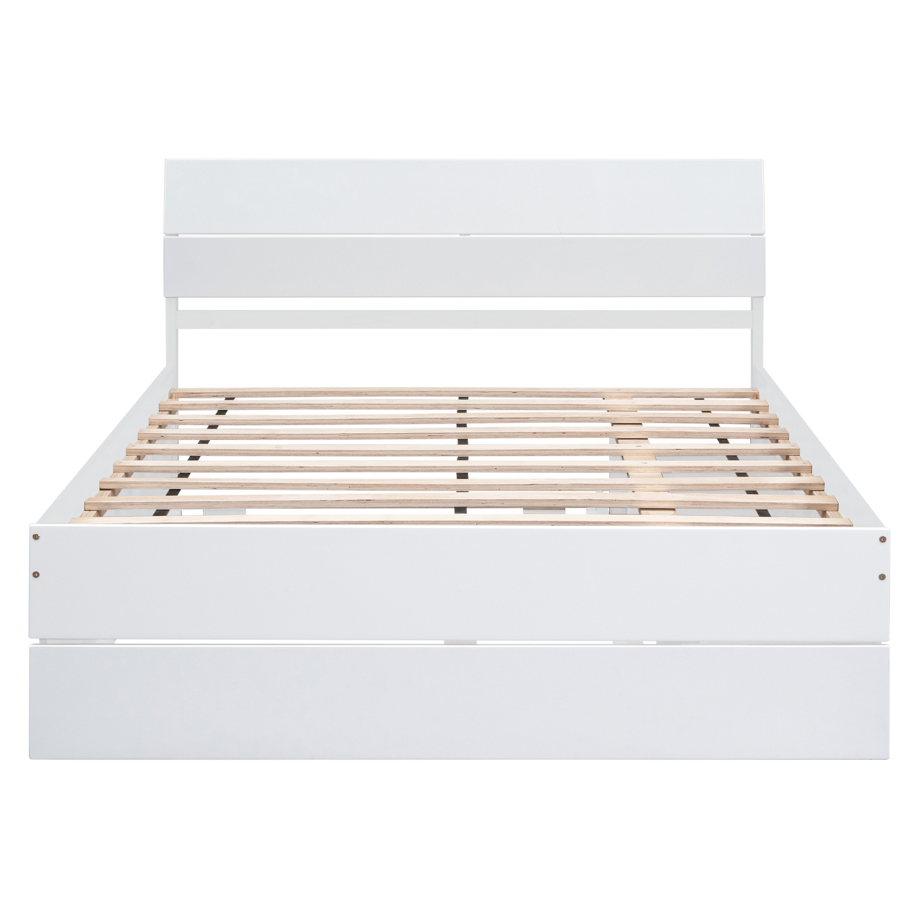 Modern Full Bed Frame With Twin Size Trundle And 2 Drawers For White High Gloss and Washed White Color