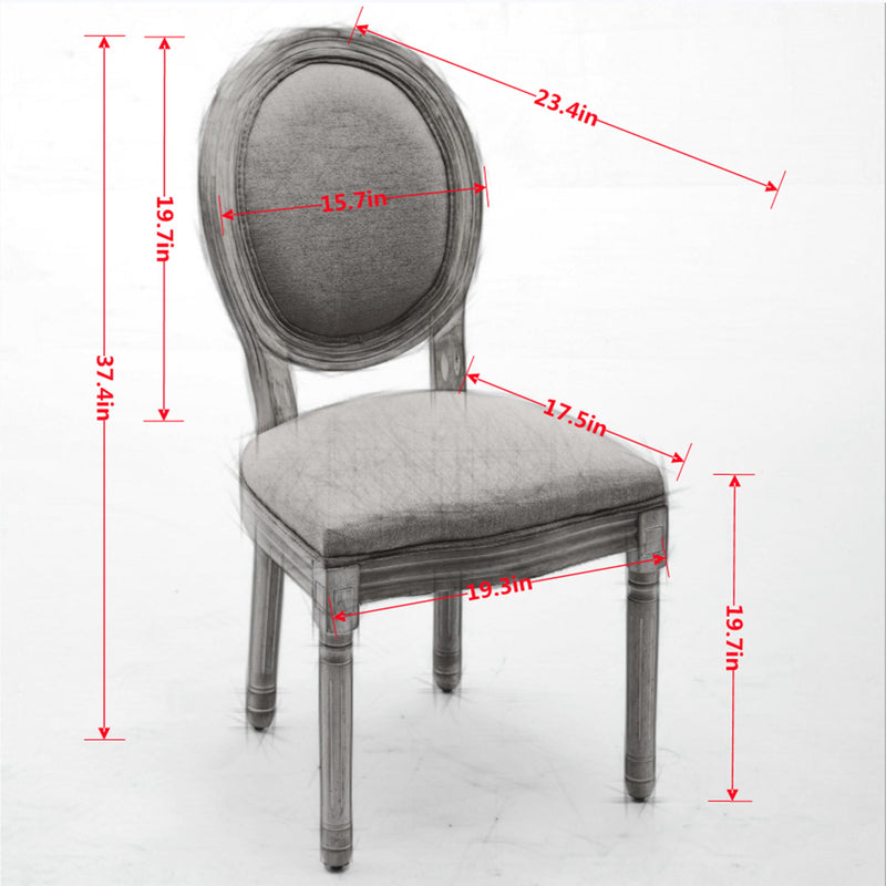 French Style Solid Wood Frame Antique Painting Linen Fabric Back Dining Chair (Set of 2)