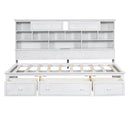 Twin Size Wood Daybed with Multi-Storage Shelves, Charging Station and 3 Drawers, Antique White