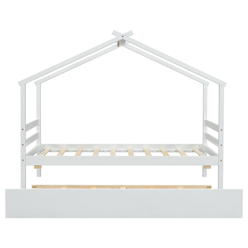 Twin Size  House-shaped Bed with Trundle,White